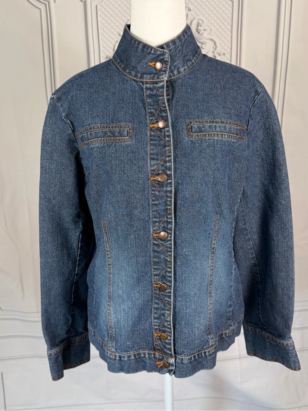Havana Jack’s Cafe L Denim Jacket Orange Contrast Stitch Button Y2K Trucker Core